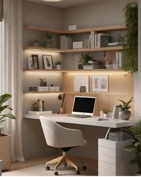 Writing Desk In Living Room Ideas, Desk Next To Couch Ideas, Wall With Desk And Shelves, Small Home Office With Bookshelves, Book Shelves Over Desk, Above Desk Bookshelf, Desk And Shelves In Bedroom, Desk With Floating Shelves Above It, Bookshelf Next To Desk