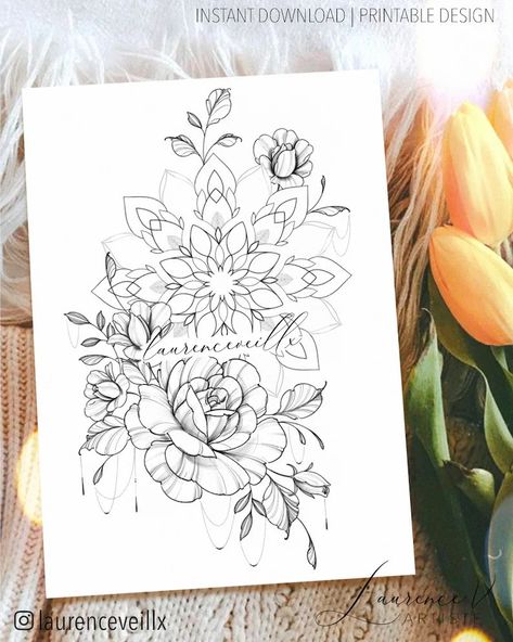 Roses Tattoo Stencil, Tattoo Eskiz, Tattoo Design Mandala, Shoulder And Arm Tattoo, Printable Tattoos, Celestial Tattoo, Mom Tattoo, Muster Tattoos, Roses Tattoo