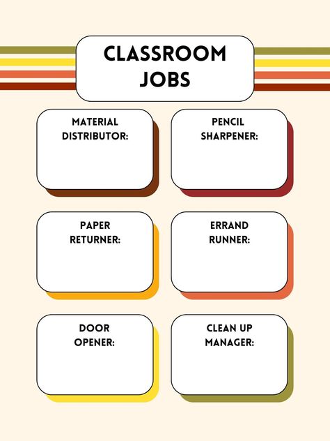 Colorful Retro Classroom Student Jobs Poster - Templates by Canva Classroom Job Chart, Retro Classroom, Job Poster, Class Jobs, Job Chart, Student Jobs, Classroom Jobs, Poster Templates, Movie Releases