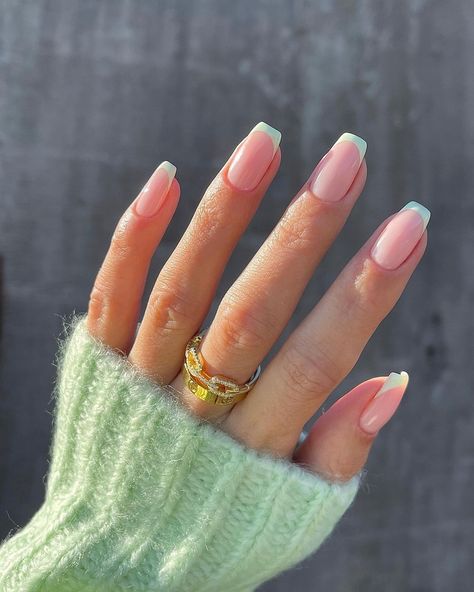 The GelBottle Inc™’s Instagram profile post: “Pack a pastel punch with BIAB™️ 19 & V001, seen on brand Ambassador @gelsbybry ⭐️ . Don't forget you can save up to 50% off EVERYTHING* in…” 2024 Manicure, Mint Nails, April Nails, Squoval Nails, French Tip Nail Designs, French Nail, Easter Nails, Short Acrylic Nails Designs, Pastel Nails