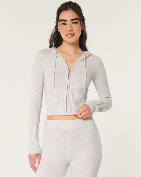 Women's Gilly Hicks Sweater-Knit Zip-Up Hoodie | Women's Tops | HollisterCo.com Knit Lounge Set, Gilly Hicks, Scarf Sale, Hoodie Set, Workout Crop Top, Top And Pants Set, Bell Bottom Pants, Flare Leggings, Sweater Sale