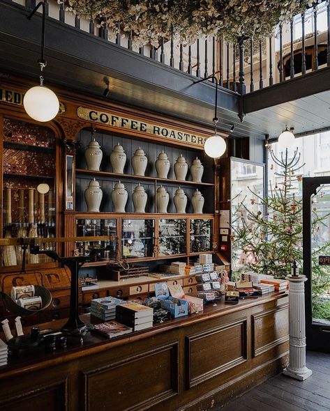 Dark Interiors Restaurant, Gothic Shop Interior, Moody Bakery Interior, Historic Coffee Shop, Vintage Bar Room, Parisian Cafe Interior Design, Apothecary Cafe Coffee Shop, Most Beautiful Coffee Shops, Parisian Coffee Shop Interior