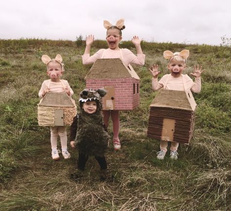 DIY Family Halloween Costumes | Home & Kind | Themed Halloween outfits for the family don't have to break the bank. In fact, making your own family halloween costumes isn't just affordable, it's a lot of fun! Grab 18 costume ideas at HomegrownTradition.com Family Diy Costume Ideas, Family Fairy Halloween Costumes, 3 Bears Costume Diy, Three Bears Costume, Farm Family Costume, Wolf And Pig Costume, Halloween Farm Costume Ideas, Family Farm Costumes, Farm Animal Family Costumes