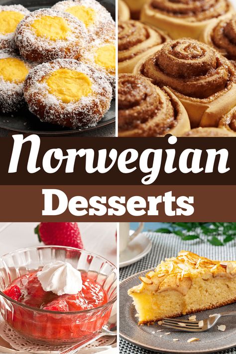 These Norwegian desserts are sweet, simple, and oh-so-satisfying! From cookies to cakes to pie, Norway has some of the best treats around. Danish Baking Recipes, Norweigen Christmas Cookies, Scandinavian Baked Goods, Norwegian Dessert Recipes, Norwegian Bread Recipes, Norway Desserts, Norweigen Food, Norwegian Deserts, Norwegian Sweets