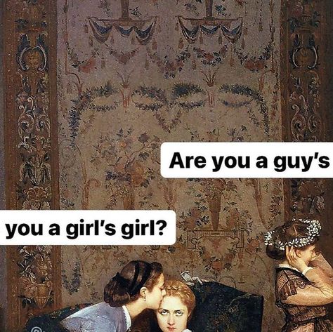 Punk History on Instagram: "Like, Share, Follow @punk_history for more original memes! 
.
.
Painting by Auguste Toulmouche, The Hesitant Fiancée, 1866 #guysgirl #girlsgirl #ally #lgbtq #punkhistory #artmemes #classicmemes #classicalartmemes #historymemes #arthistorymemes #explorepage" Punk History, Auguste Toulmouche, Ally Lgbtq, Art History Memes, Classic Memes, Classical Art Memes, Original Memes, Art Memes, Classical Art