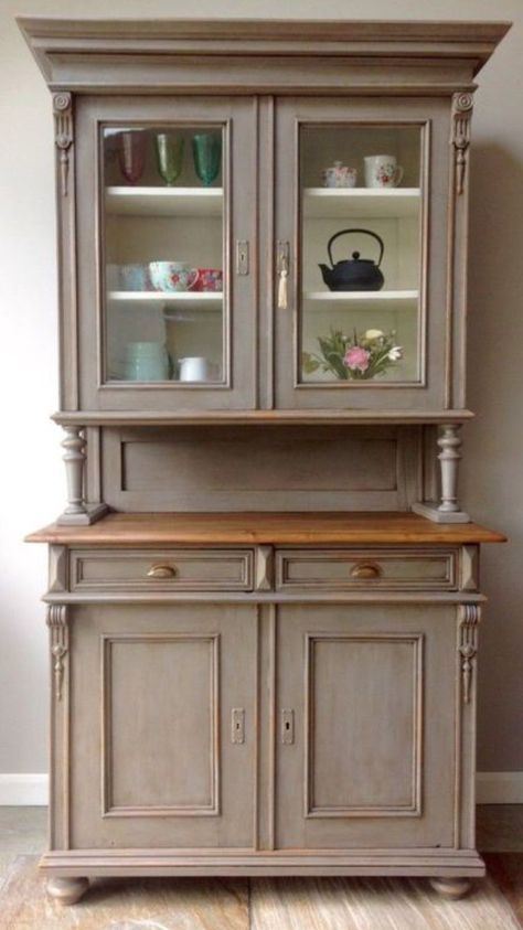 Annie Sloan French Linen, Cupboard Kitchen, Kitchen Unit, Larder Cupboard, Welsh Dresser, Shabby Chic Dresser, Timeless Furniture, Furniture Rehab, Diy Furniture Renovation