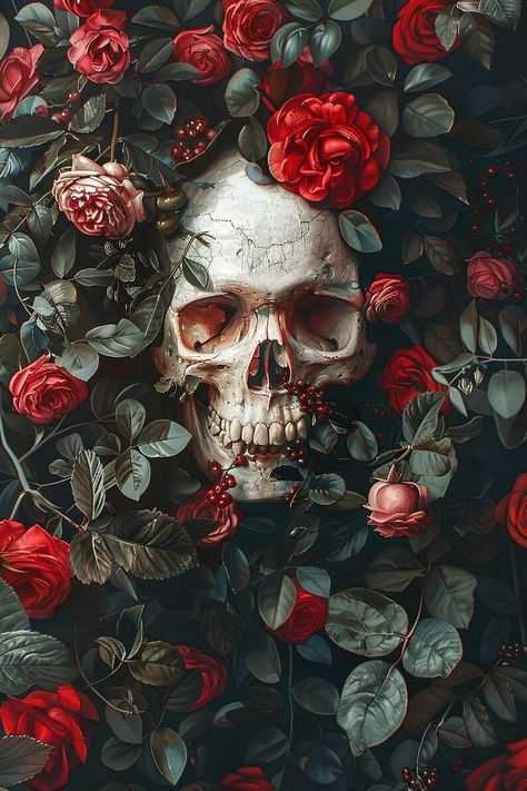 Roses and Skulls Art Print Painting Dark Floral Skull Art Painting Perfect for Victorian Art Home Wall Decor 3 - Etsy Turkey Skull Art Painting, Gothic Art Painting, Black Skulls Wallpaper, Skulls Art, Dark Skull, Skull Art Print, Witch Wallpaper, Monster Artwork, Painting Dark