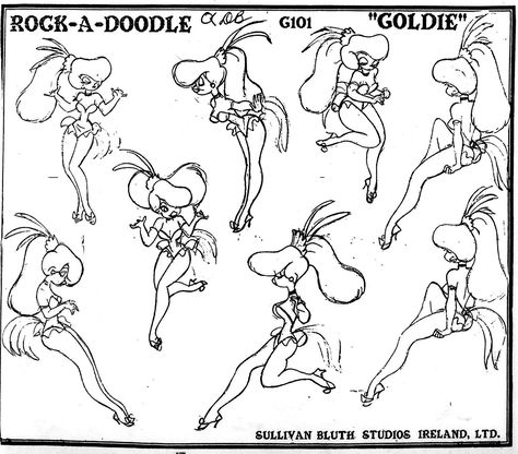 Rock-A-Doodle Model Sheet 1900s Cartoons, Ref Sheet Poses, Rock A Doodle, Space Ace, 70s Cartoons, Don Bluth, Character Model Sheet, Model Sheet, Character Sheet