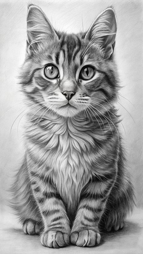 Pictures Of Cats To Draw, Cat Drawing Pencil, Cat Pencil Sketch, Cat Pencil Drawing, Realistic Cat Drawing, Drawings Of Cats, Draw Cats, Cat Drawing Tutorial, Cats Art Drawing