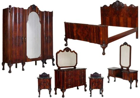 Antique Chippendale Furniture Set 1930s Italian Bedroom - MAM23 ... 1930s Furniture, Antique Bedroom Set, Art Nouveau Canopy Bed, Late 1800s Furniture, Italian Style Furniture, Eastlake Bed, Antique Chinese Bed, Chippendale Furniture, Vintage Bedroom Furniture