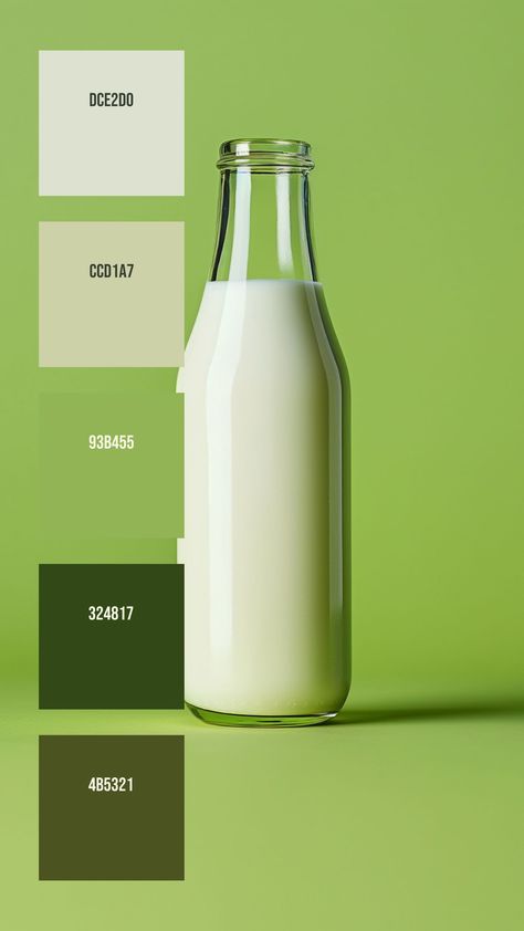 Colors:
DCE2D0
CCD1A7
93B455
324817
4B5321 Green Colour Pallet, Green And White Color Palette, Sun Palette, Zine Project, Green Contrast Color, Bottle Of Milk, Color Harmonies, Japanese Minimalist, Bottle Stand