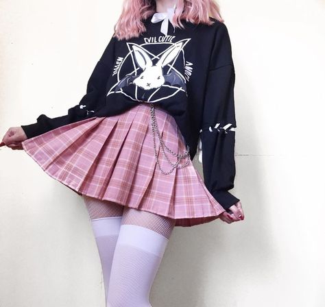 Modakawa on Instagram: “If you could wear only one color for the rest of your life, what would it be? 🌈⁠ ⁠ Hoodie from @modakawaofficial⁠ Search MK2661 to shop 👆⁠…” Egirl Fashion, Egirl Outfits, Pastel Goth Fashion, Alt Outfits, Kawaii Fashion Outfits, Aesthetic Style, Punk Outfits, Summer Clothing, Alternative Outfits