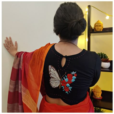 Blouse Back Neck Painting Designs, Fabric Paint On Blouse, Blouse Painting Ideas, Blouse Painting Designs Latest, Painting On Blouse Back, Butterfly Fabric Painting, Blouse Painting Designs, Fabric Painting On Blouse, Blouse Painting