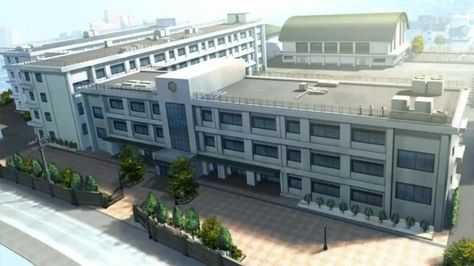 Japanese School Architecture, Japanese School Layout Bloxburg, Japanese School Layout, Japanese Highschool, Japanese Elementary School, School Building Design, Japanese High School, Episode Interactive Backgrounds, Anime Places