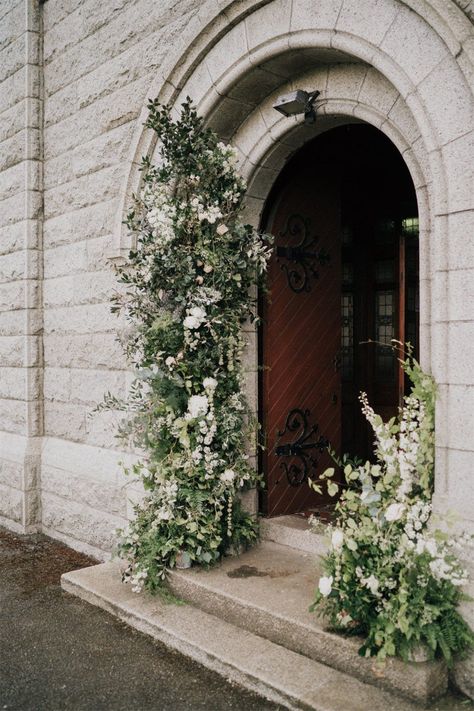 Timeless Church Wedding Doorway Ideas Chapel Wedding Florals, Cathedral Wedding Flowers, Church Entrance Flowers, Wedding Church Entrance Decor, Wedding Entrance Flowers, Church Door Wedding Decorations, Church Wedding Arch Ideas, Deconstructed Arch Wedding, Church Entrance Wedding Decorations