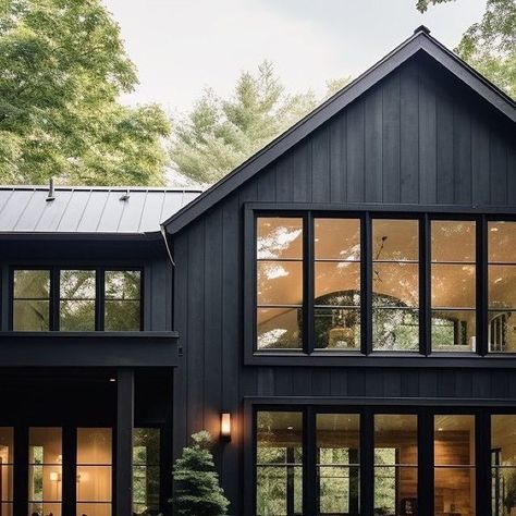 Alpine Manor on Instagram: "Prepare to be captivated by the striking allure of a stunning black designed modern farmhouse. Every element of this architectural masterpiece has been meticulously crafted to perfection 🏠 By: @craft.mansions #sellingsunset #billionairehomes #dreamhomemakeovernetflix #millionairemindset #alpinemanor #millhavenhomes #luxuryhomes #luxuryrealestate #dreamhome #dreamhouse #backyard #dreamkitchen #modernfarmhouse #blackdesignjournal #blackhouse #interiordesign #interior Dark Monochromatic House Exterior, Alpine Manor, Dark House Exterior, Dark Farmhouse, Billionaire Homes, Mountain Home Exterior, Black Houses, Estate Interior, Dark House