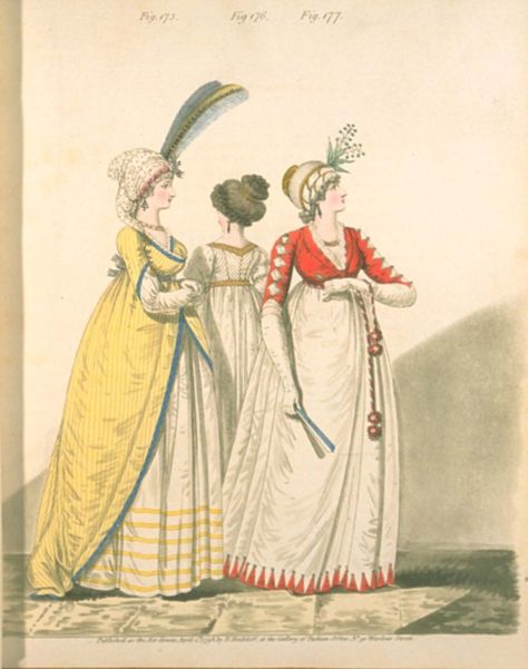 Red spencer. 1798? Heideloff's gallery of fashion 1790s Fashion, 18th Century Dresses, Female Character Names, Victorian Era Fashion, English Fashion, Regency Era Fashion, Ideal Body, Afternoon Dress, Regency Dress