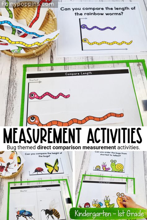 Direct Comparison and Non-Standard Measurement Activities for Pre-K, Kindergarten and First Grade Measurement Activities For Kindergarten, Kindergarten Measurement Activities, First Grade Measurement, Space Activities Preschool, Math Measurement Activities, Teaching Measurement, Measurement Kindergarten, Bug Activities, Measurement Activities