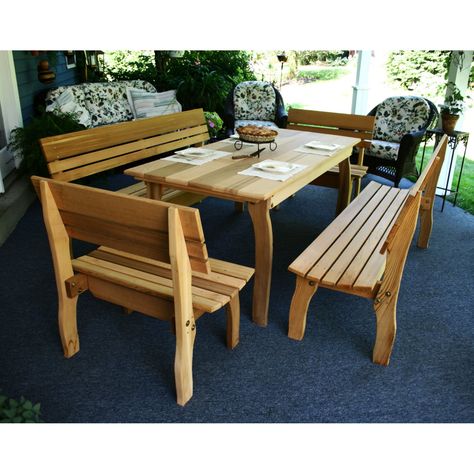 Outdoor Creekvine Designs Chickadee Cedar Picnic Table Set - ELY46CTT4BBCVD Cedar Stain, Gathering Table, Bench Seats, Outdoor Living Furniture, Picnic Bench, Picnic Tables, Set Table, 5 Piece Dining Set, Kitchen Table Settings