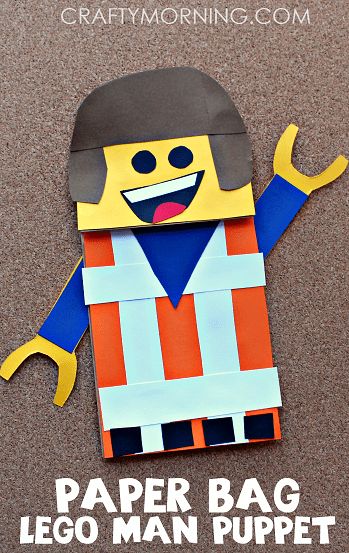 Lego Crafts, Lego Diy Crafts, Lego Camp, Puppet Craft, Crafty Morning, Paper Bag Crafts, Construction Paper Crafts, Arts And Crafts For Teens, Paper Bag Puppets