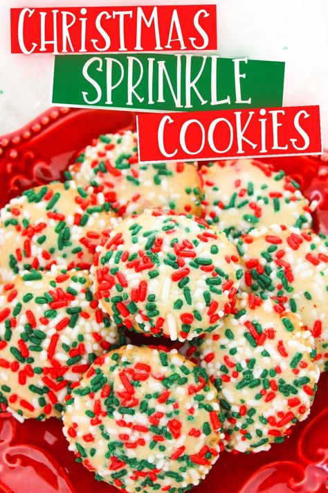 Sugar Cookie Balls Christmas, Cookie Recipes With Sprinkles, Pink Sprinkle Cookies, Christmas Sprinkles Cookies, Smashed Sugar Cookies, Christmas Butter Sprinkle Cookies, Sugar Cookie Sprinkle Recipe, Sugar Cookies Rolled In Sprinkles, Sprinkle Cookie Recipes