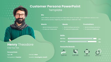 The customer persona powerpoint template is covered profile presentation ingredients in a single slide. Businesses need customers' whereabouts to frame strategies for different segments. Buyers' biography, job functions, technology proficiency, spending nature, life goals, and personality types will help the company to decide what kind of schemes would be given to a particular customer. Knowing The post Customer Persona PowerPoint Template appeared first on SlideBazaar. Customer Persona Design, Personal Profile Design, User Persona Design, User Persona Template, Persona Profile, Persona Ux, Buyer Persona Template, Persona Template, Persona Design