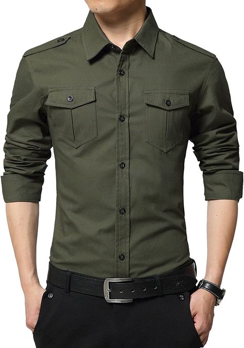 Amazon.com: XTAPAN Men's Long Sleeve Casual Slim Fit Button Down Dress Shirt with Two Pockets Army Green US M 6620 : Clothing, Shoes & Jewelry Casual Dress Shirt Men, Mens Fashion Rugged, Button Down Dress Shirt, Shirt Dress Casual, Button Down Dress, Slim Fit Shirt, Mens Shirt Dress, Perfect Shirt, Long Sleeve Casual