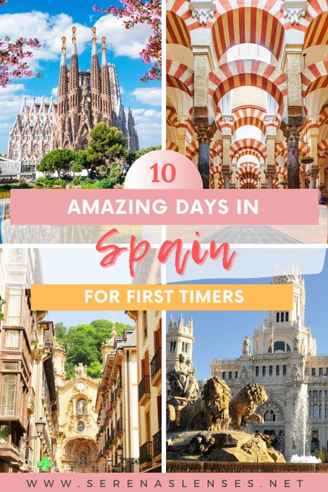 Pinterest Pin: 10 Amazing days in Spain for first timers Trip To Spain Travel Guide, Spain 10 Day Itinerary, Best Spain Itinerary, Spain Itenary, Spain Itinerary 10 Days, What To Do In Spain, Portugal And Spain Travel Itinerary, Spain Portugal Itinerary, Spain Trip Itinerary