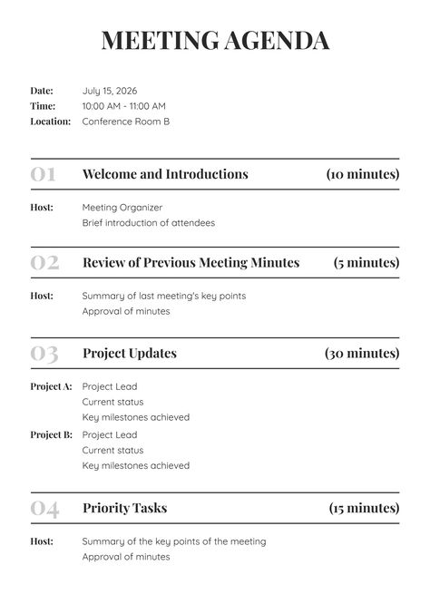 An easy-to-edit meeting agenda template for Google Docs. Board Meeting Agenda Template, Meeting Agenda Design, Staff Meeting Agenda Template, Agenda Design Layout, Team Meeting Agenda Template, Team Meeting Agenda, Event Agenda, Family Meetings, Agenda Design