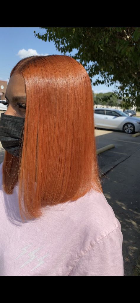 Hair Dye Ideas Full Head, Organe Hair Black Women, Spice Ginger Hair, Black Women Hairstyles Color, Hair Colors On Brown Skin Black Women, Ginger Hair Black Women Natural Straight, Ginger Bobs For Black Women, Copper Color Hair On Black Women, Ginger Bob Hair Black Women