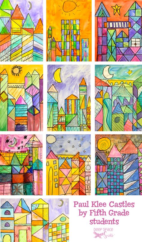 Introduce Klee’s works and teach about warm and cool colors.  Use watercolor paints, scraps of watercolor paper and a waterproof marker. Art 2nd Grade, Genesis Art, Doodle Artwork, Awesome Posters, Classe D'art, Paul Klee Art, Deep Space Sparkle, Kraf Kertas, 2nd Grade Art