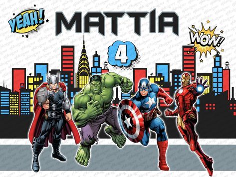 Digital AVENGERS Birthday Party Backdrop, Printable Superhero Banner, Birthday Party Supplies, Superhero Backdrop. Sfondo digitale Avengers Superhero Banner, Superhero Backdrop, Superhero Background, Avengers Birthday Party, Avengers Team, Avenger Birthday Party, Email Marketing Design Inspiration, Birthday Party Backdrop, Avengers Superheroes