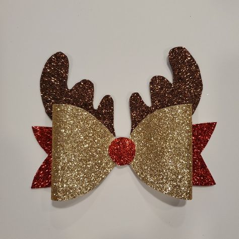 Christmas Hair Accessories Diy, Christmas Bow, Felt Christmas Hair Accessories, Reindeer Hair Bows, Reindeer Hair Clip, Chrismas Hair Clip, Diy Leather Bows, Foam Christmas Ornaments, Faux Laetjer Chrisytmas Hair Bows