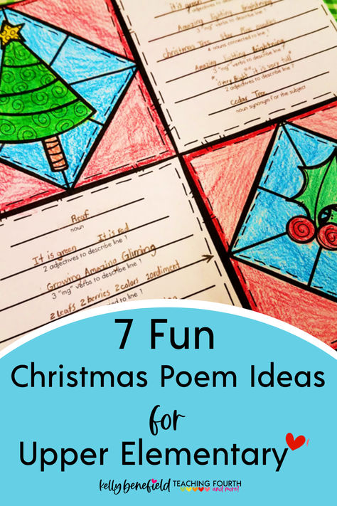 Are you looking for some fun holiday-themed poetry activities this December for your upper elementary classroom? Find seven fun Christmas poem ideas for your students. These simple and easy writing activities are sure to set a festive mood in your classroom. Christmas Writing Craftivity, Holiday Poems For Kids, 4th Grade Christmas Activities, Upper Elementary Christmas Crafts, Christmas Poetry Activities, 4th Grade Christmas Crafts, Christmas Writing Ideas, Kids Christmas Poems, Upper Elementary Christmas