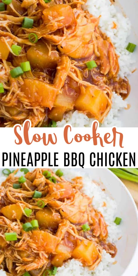 Pineapple Shredded Chicken, Crockpot Recipe Summer, Crockpot Summer Meals Chicken, Pineapple Pulled Chicken, Low Fat Slow Cooker Recipes, Bbq Chicken And Rice Recipes, Pineapple Bbq Chicken, Pineapple Barbeque Chicken, Pineapple Chicken Crockpot Easy