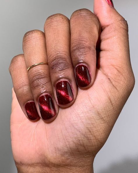 Half-Moon Designs, Classic Red Velvet, & 13 More Trendy Cat-Eye Nail Ideas Mooncat Nail, Neutral Nail Polish Colors, Alice In Wonderland Nails, Nightmare Before Christmas Nails, Eye Trends, Half Moon Nails, Neutral Nail Polish, Red Nails Glitter, Dark Red Nails