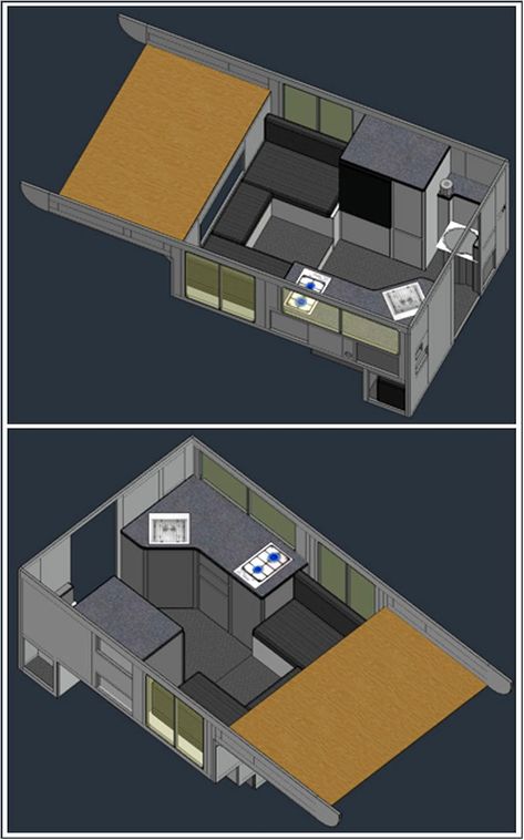 Truck Camper Floor Plan Contest 2: Part 1 - Truck Camper Magazine Truck Camper Interior Ideas, Truck Camper Layout, Truck Camper Ideas, 4runner Camper, Camper Floor Plans, Truck Camper Interior, Flatbed Camper, Lightweight Truck Campers, Truck Cap Camping