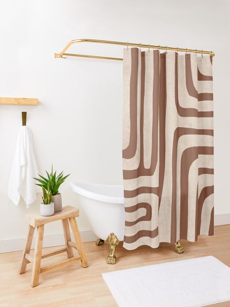 "Beige brown line art" Shower Curtain by Miss-Belle | Redbubble Earth Tone Watercolor, Brown Line Art, Tan Shower Curtain, Tan Bathroom, Bathroom Color Palette, Stripe Shower Curtain, Brown Shower Curtain, Cute Shower Curtains, Drawing Room Decor