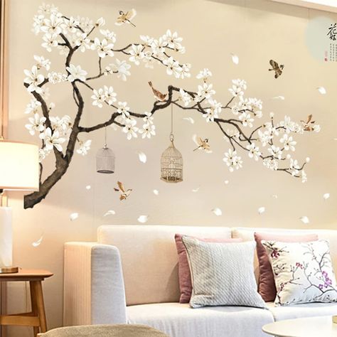 Tree Wall Painting, Cherry Blossom Wall Art, Adhesive Wall Art, Flower Mural, Tree Wall Murals, Diy Wall Stickers, Diy Wall Art Decor, Tree Wall Stickers, Flower Wall Stickers