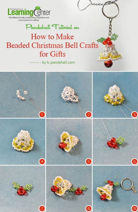 How-to-Make-Beaded-Christmas-Bell-Crafts-for-Gifts Bell Crafts, Xmas Beads, Beaded Ornaments Diy, Beaded Christmas Decorations, Christmas Beading, Holiday Beading, Beaded Snowflakes, Crafts For Gifts, Beaded Christmas Ornaments