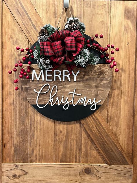 Merry Christmas Door Hanger Personalized Christmas Wreath Front Door holiday Door Hanger Gift Christmas Sign Christmas Tree - Etsy Happy Holiday Door Hangers, Merry Christmas Door Hanger, Christmas Wooden Door Hangers, Christmas Slices, Sign Christmas Tree, Holiday Door Hanger, Diy Christmas Door, Door Signs Diy, Wooden Wreaths