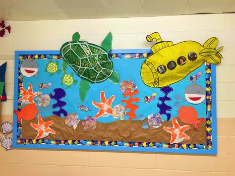 Sea Creature Poster, Ocean Board Preschool, Under The Sea Board Ideas, Under The Sea Display Board, Happy To Sea You Bulletin Board, Sea Classroom Decorations, Ocean Themed Bulletin Boards, Under The Sea Bulletin Board Ideas, Under The Sea Bulletin Board