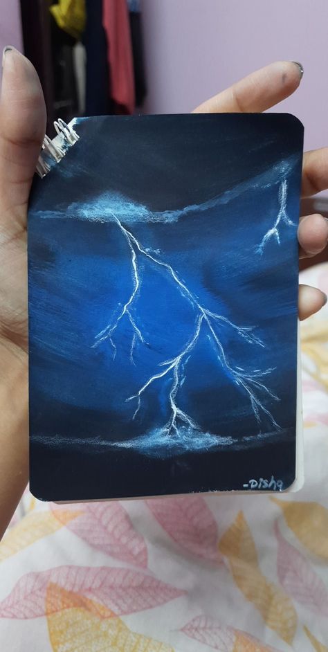 How To Draw Thunder, Thunderstorms Painting, Thunderstorms Drawing, Thunder Drawing, Thunder Painting, Thunderstorm Painting, Lighting Painting, Storm Painting, Blue Paintings