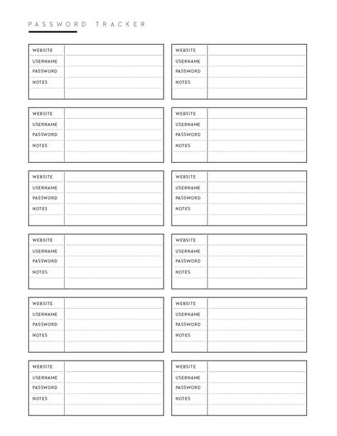 Goodnotes Password Template, Organization Templates Printable, Teller Slip Printable Free, Journal Worksheets Free Printable, Bujo Password Page, Home Planner Printables Free, Printable Lists Free, Password Tracker Template, Printable Organization Sheets Free