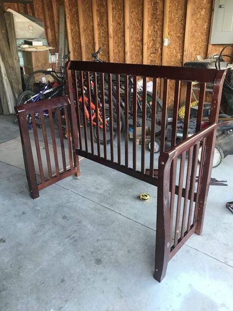 Crib to Patio Bench | Hometalk Crib Makeover, Crib Bench, Old Cribs, Making A Bench, Refinish Furniture, Crib Toddler Bed, Patio Bench, Diy Bench, Mattress Frame