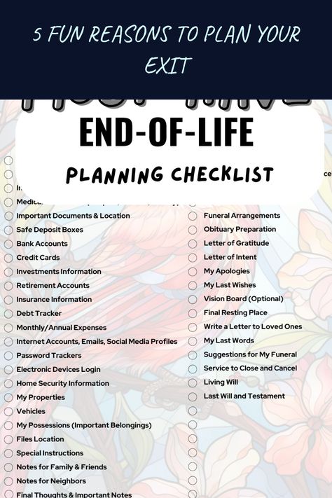 Things happen, right? Why not go out laughing instead of leaving your loved ones guessing? Grab your End-of-Life Planner and make sure you're covering your 'life exit strategy.' This must-have checklist is like a party planning guide but for your final exit. From picking the perfect last message to organizing those *need-to-know* legal docs and funeral plans - you gotta keep the party going even when you’ve gone. Who knew planning your end could be so entertaining? Laugh your way into this brave new adventure! When I Die Planner, Family Emergency Binder, Letter Of Gratitude, Planning Party, Retirement Planner, Party Planning Guide, Binder Ideas, Retirement Life, Emergency Binder