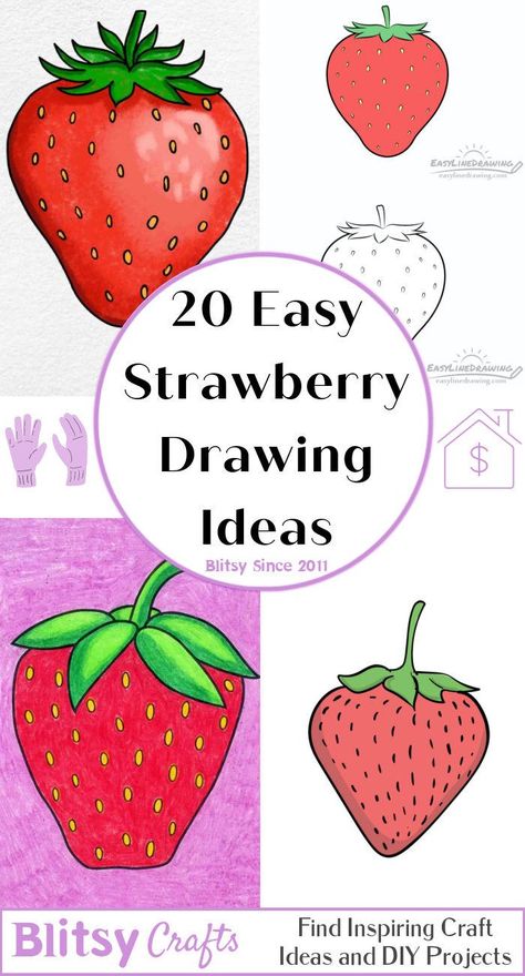 20 Easy Strawberry Drawing Ideas - How to Draw a Strawberry Easy Strawberry Drawing, Farm Drawing Easy, Drawing Strawberries, Draw A Strawberry, Some Easy Drawings, Farm Drawing, Hibiscus Drawing, Dandelion Drawing, Sketch Outline