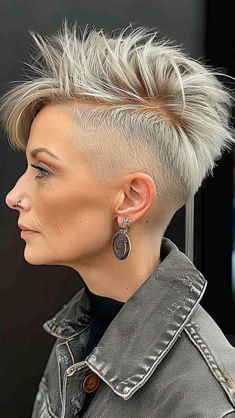 Edgy Haircuts For Women, Shaved Sides Pixie, Bold Haircuts, Morning Hair, Short Sassy Haircuts, Haircuts For Women Over 50, Edgy Haircuts, Hairstyles For Women Over 50, Mohawk Hairstyles