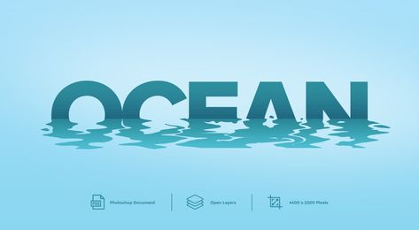 Poster Konser, Ocean Font, Text Effect Design, Blue Typography, Photoshop Text Effects, Water Poster, Photoshop Text, Water Font, Font Graphic