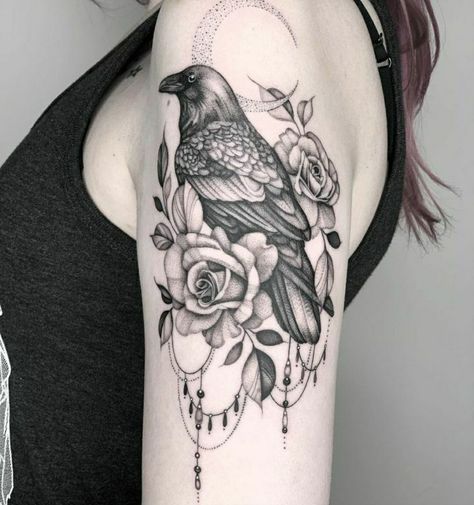 Crow Tattoo, Raven Tattoo, Dainty Tattoos, Sleeve Tattoos For Women, Foot Tattoo, Flower Tattoo Designs, Back Tattoos, Birds Tattoo, Piercing Tattoo